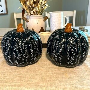 New Beautiful Blue Ceramic Pumpkins with design.